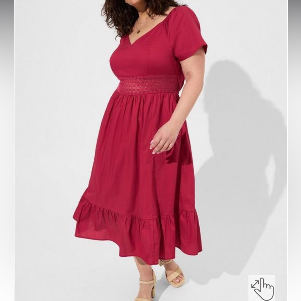 NWT Torrid MIDI Poplin Sheer Waist Dress Cherries Jubilee 3X